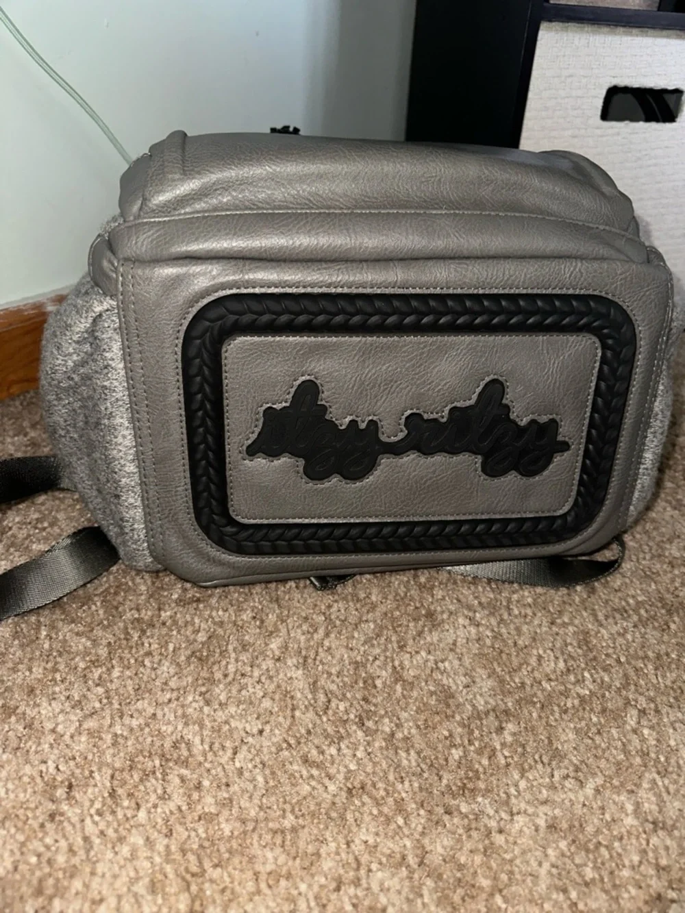 Itzy Ritzy Gray Felt and Faux Leather Convertible Backpack